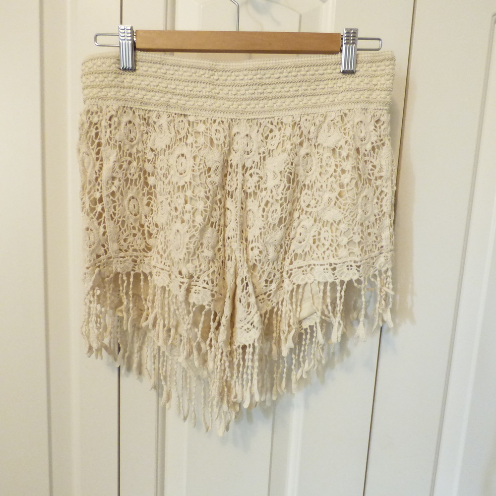 India Boutique Summer Fringe Shorts in Cream